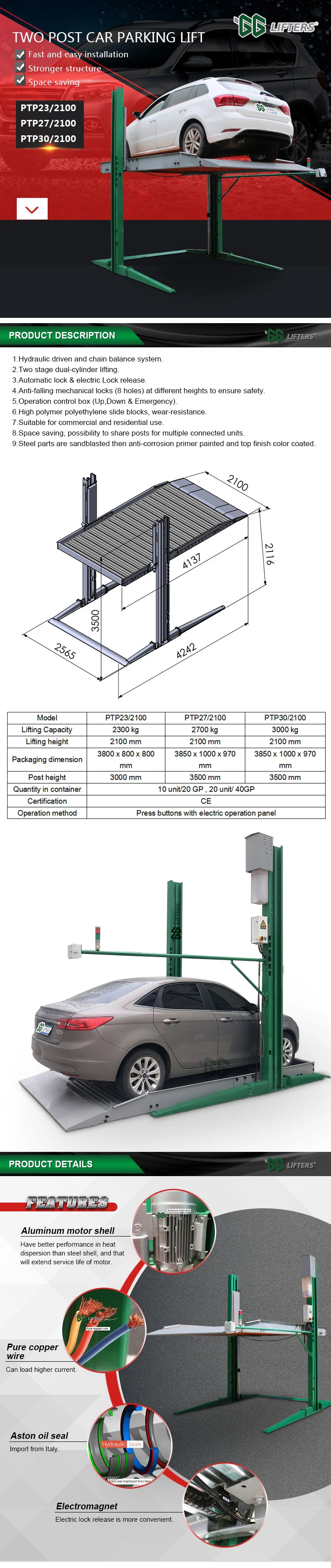 Two Post Parking Lift Double Floor Car Parking System